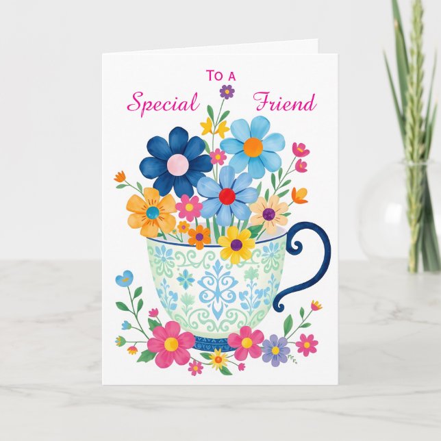 Special Friend Teacup & Flower Birthday Card (Front)