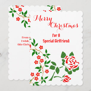 Special Girlfriend Merry Christmas Red Rose Flora Holiday Card