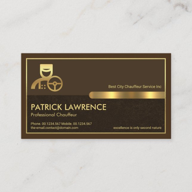 Special Gold Frame Brown Grunge Layer Chauffeur Business Card (Front)