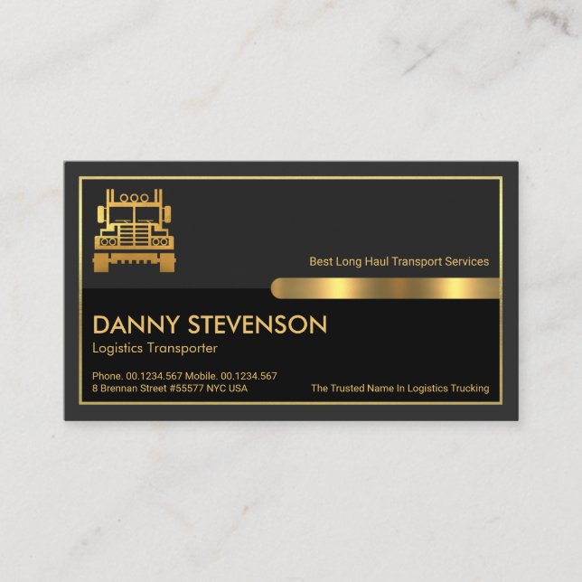 Special Gold Frame Dual Grey Layers Truck Driver Business Card (Front)