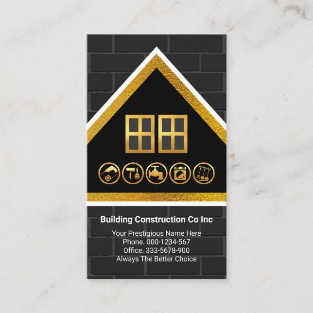 Special Gold Rooftop Black Brick Wall Masonry Business Card (Front)