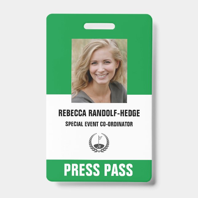 SPECIAL GOLF EVENT PRESS PASS - Photo I.D. ID Badge (Front)