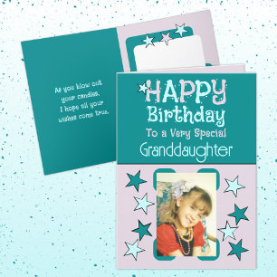 Special granddaughter photo turquoise birthday card