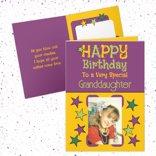 Special granddaughter photo yellow purple birthday card (Creator Uploaded)