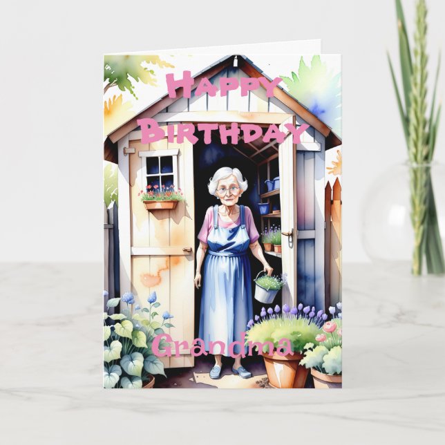 Special Grandma Cute Garden Flower Shed Birthday Card (Front)