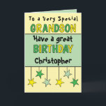 Special grandson name green birthday card<br><div class="desc">Celebrate your amazing grandson's big day with this starry birthday card! Perfect for a special young man, it’s designed with stars to match his bright personality. Add his name and a personal birthday message to make it one-of-a-kind—because he deserves a card as awesome as he is! Whether he’s blowing out...</div>