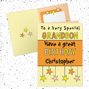 Special grandson name orange birthday card