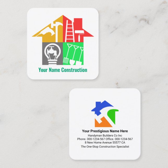 Special Handyman Tools Building Builders Square Business Card (Front/Back)