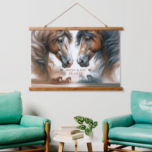 Special Horses Brown Wedding Hanging Tapestry (Living Room)