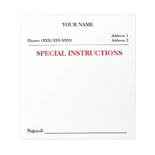 Special Instructions Slip Note Pad (White)