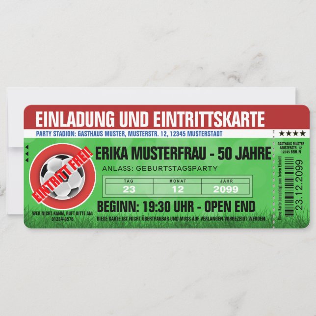 Special invitation card Ticket Soccer (Front)
