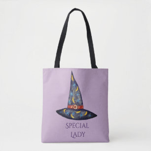 Special ladyBlack Witch Hat,Stars Halloween Tote Bag