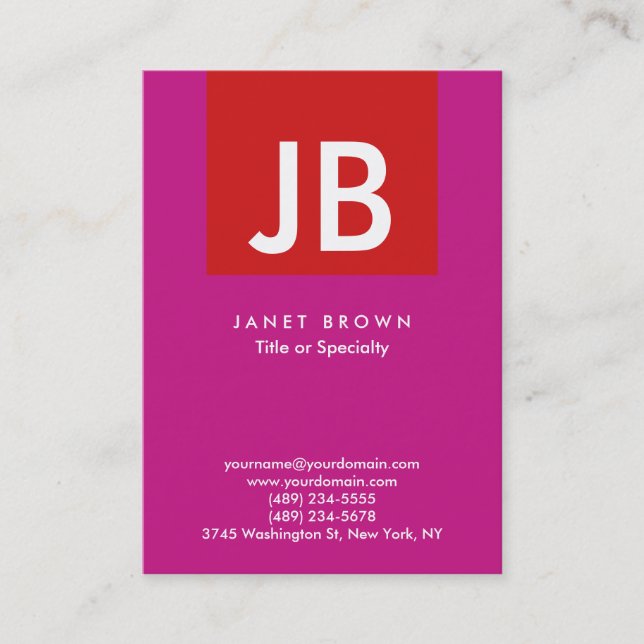 Special Modern Monogram Violet Red Stripe Clean Business Card (Front)