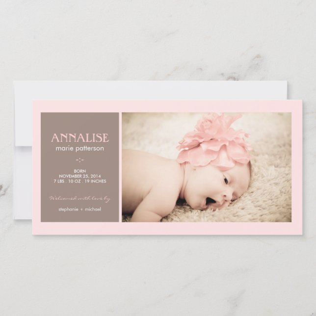 Special Moment Photo Baby Girl Birth Announcement (Front)