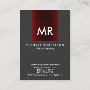 Special Monogram Grey Red Stripe Clean Business Card