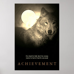 Special Motivational Wolf & Fullmoon Vintage Sepia Poster