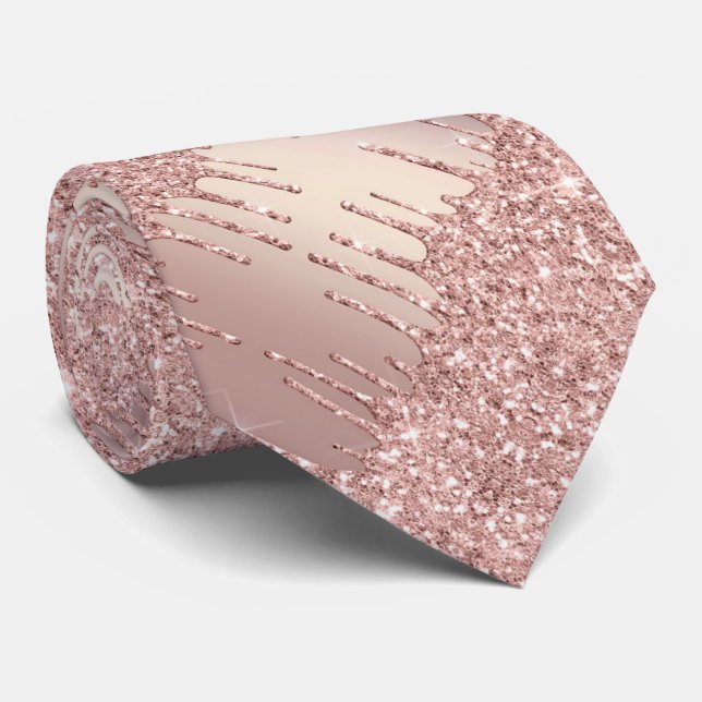 Special Neck Tie - Rose Gold Blush Glitter Drips (Rolled)