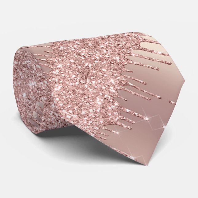 Special Neck Tie Rose Gold Blush Glitter Drips (Rolled)