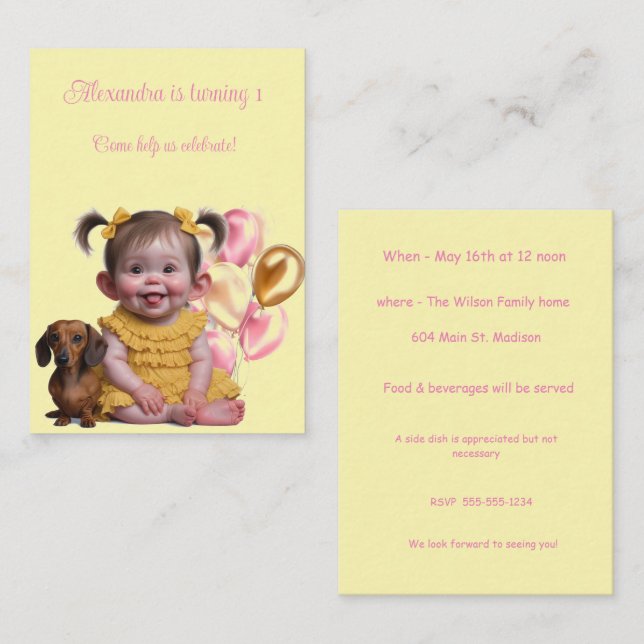 Special Needs Baby Girl Birthday Invitation (Front/Back)