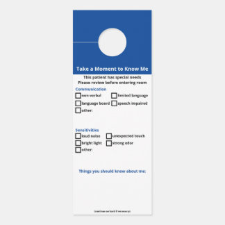 Special Needs Patient - no logo version Door Hanger