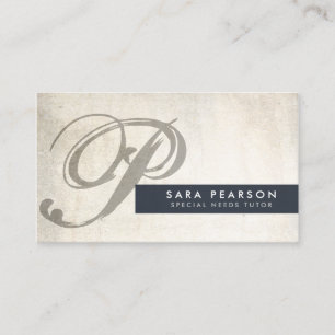 Special Needs Tutor Grunge Monogram BusinessCard Business Card