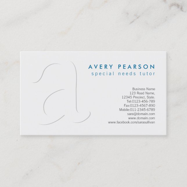 Special Needs Tutor Shadow Monogram BusinessCard Business Card (Front)