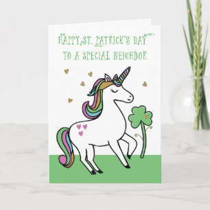 Special Neighbour Unicorn St. Patrick's Day Wishes Card