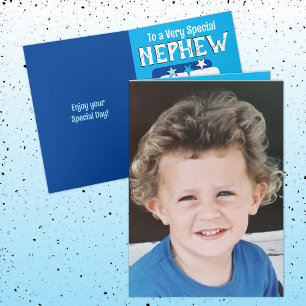 Special nephew blue white photo birthday card