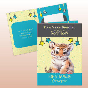 Special Nephew tiger kids grey birthday Card