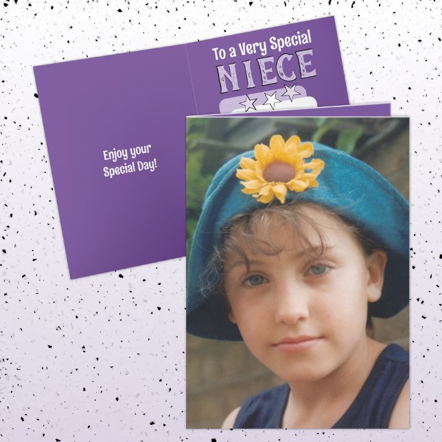 Special niece purple white photo birthday card (Creator Uploaded)