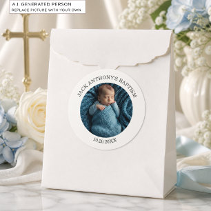 Special Photo Boy's Baptism Favour Classic Round Sticker