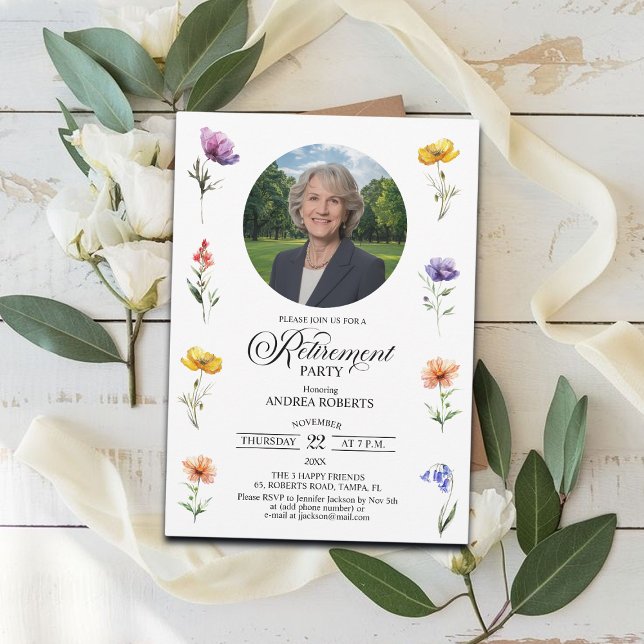 Special Photo Elegant Floral Retirement Party  Invitation (Creator Uploaded)