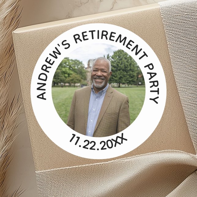 Special Photo Elegant Retirement Party Classic Round Sticker (Creator Uploaded)