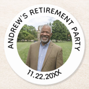 Special Photo Elegant Retirement Party Round Paper Coaster