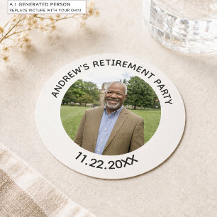 Special Photo Elegant Retirement Party Round Paper Coaster
