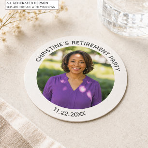 Special Photo Elegant Retirement Party Round Paper Coaster