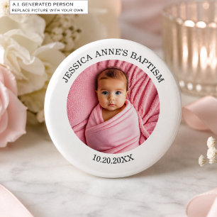 Special Photo Girl's Baptism Favour 6 Cm Round Badge