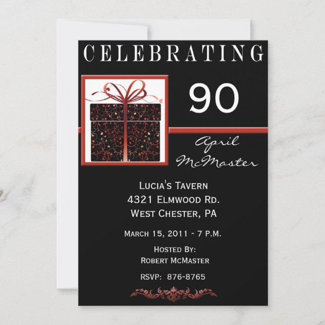 Special Present 90th Birthday Party Invitation (Front)
