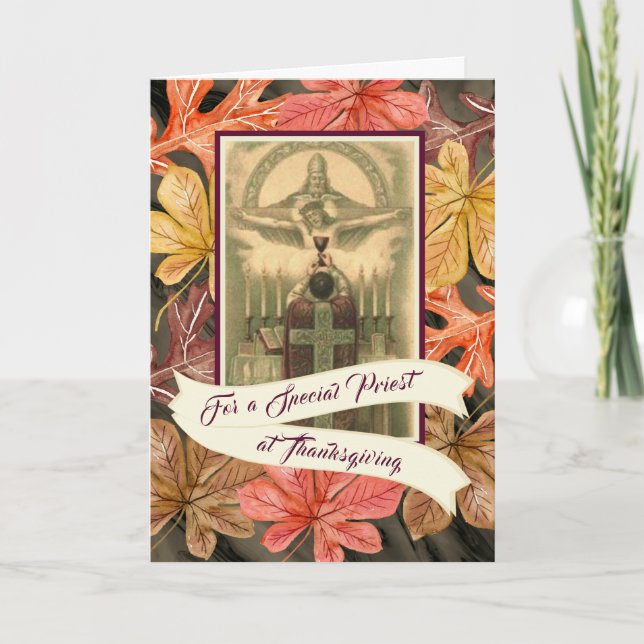 Special Priest Thanksgiving  Autumn Leaves Holiday Card (Front)
