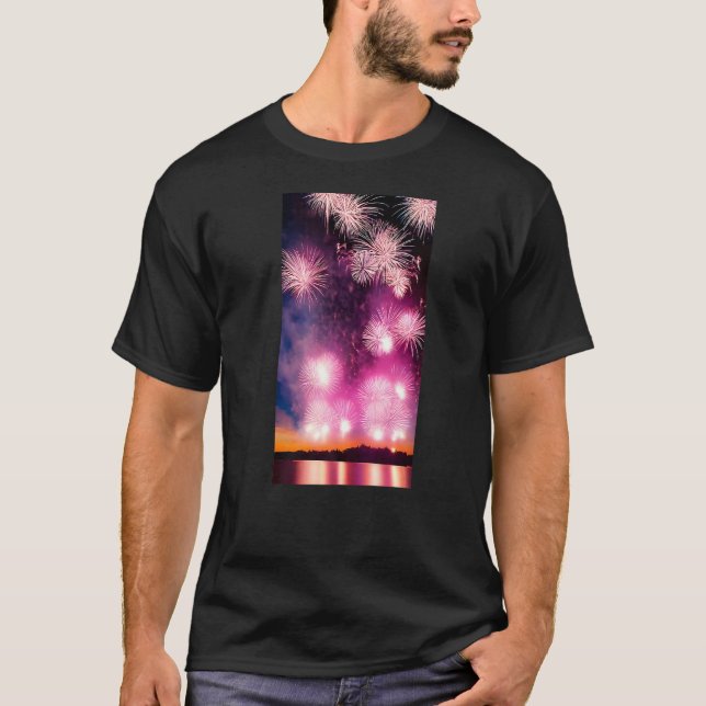 Special Purple Fireworks Over Water   T-Shirt (Front)