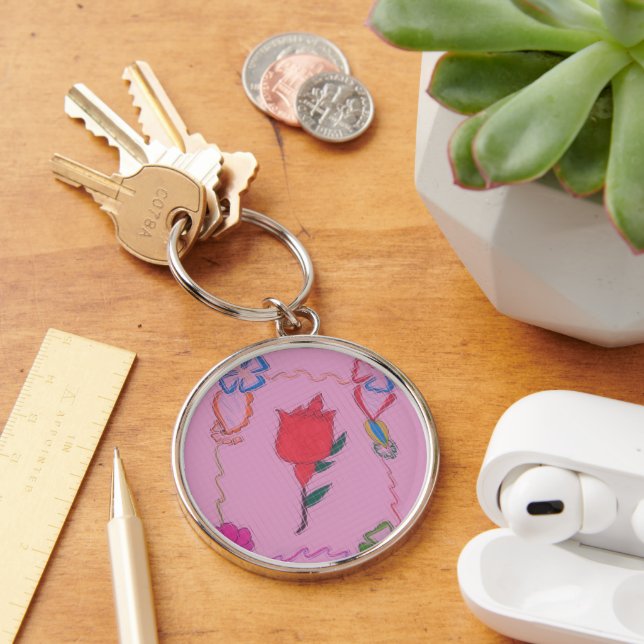 Special Rose Tile Art Graphic Design Key Ring (Desk)
