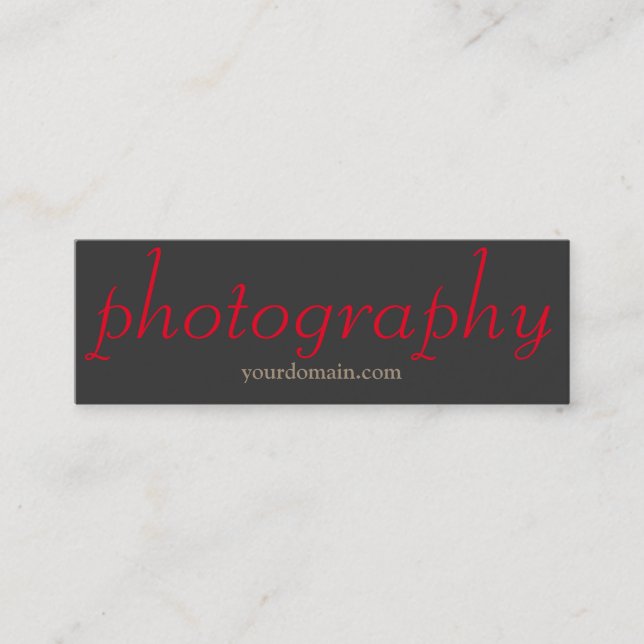 Special Script Grey Red Photographer Mini Business Card (Front)
