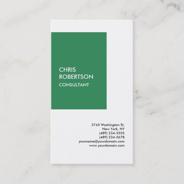 Special Sea Green White Modern Unique Minimalist Business Card (Front)