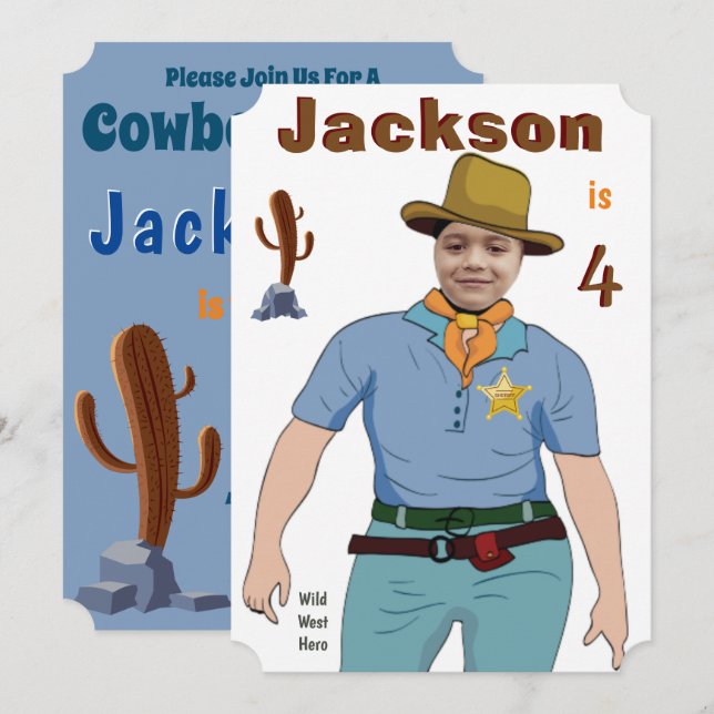 Special Sheriff Kids Cowboy Original Photo Invitation (Front/Back)
