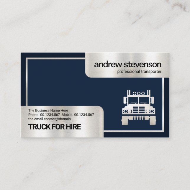 Special Silver Box Frame Logistics Trucker Business Card (Front)