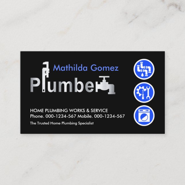 Special Silver Plumber Signage Plumbing Business Card (Front)