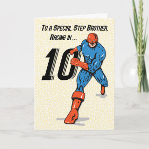 Special Step Brother 10th Birthday Superhero Card