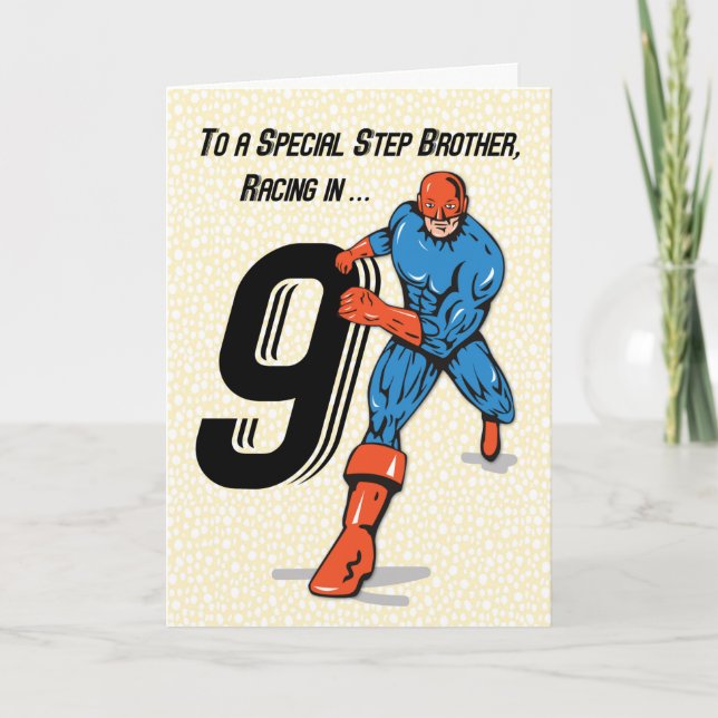 Special Step Brother 9th Birthday Superhero Card (Front)