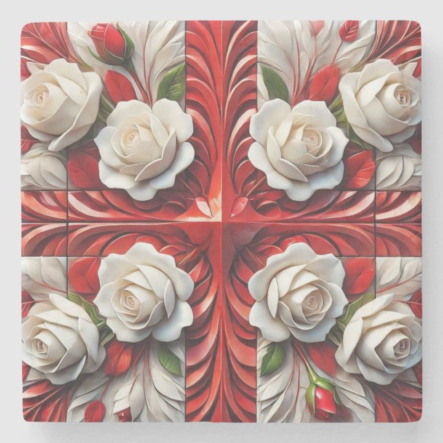 Special stone coaster with English Roses Design (Front)