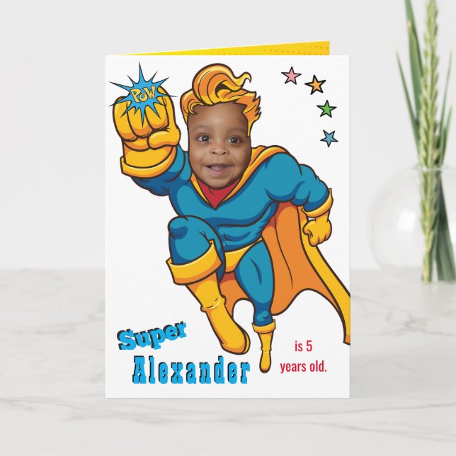Special Superhero Amazing Flying Photo Birthday  Card (Front)